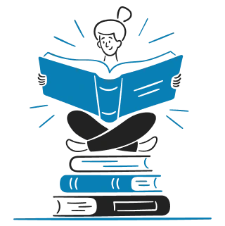 Illustration of an open book and icons symbolizing an invoicing dictionary
